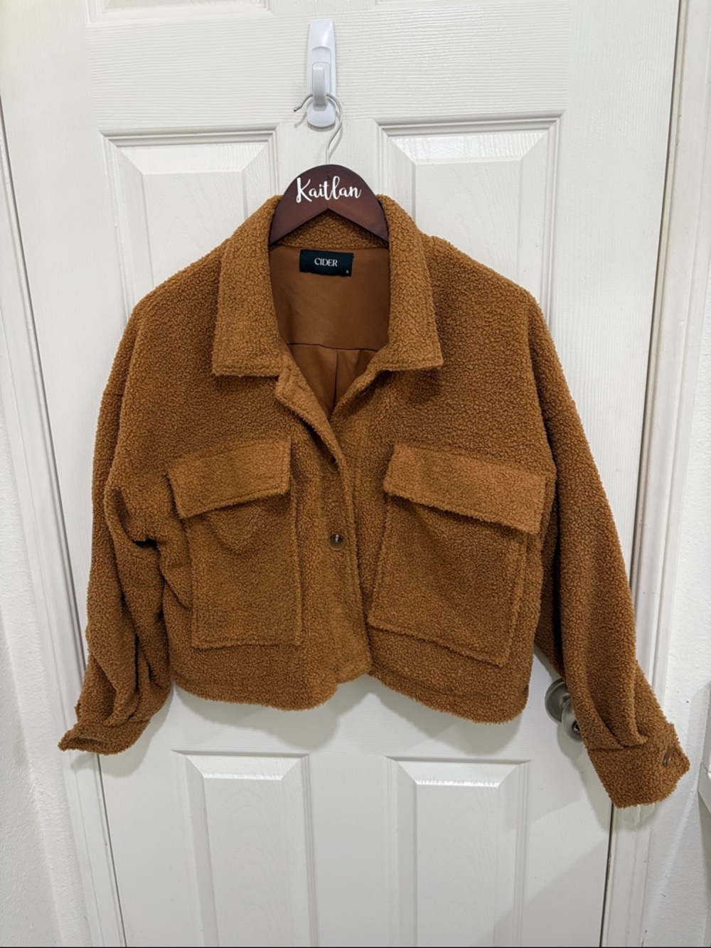 Cider Cropped Teddy Jacket in Caramel